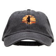 Man Sunset Fishing Embroidered Pigment Dyed Wash Cap - Black OSFM