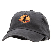 Man Sunset Fishing Embroidered Pigment Dyed Wash Cap - Black OSFM