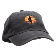 Man Sunset Fishing Embroidered Pigment Dyed Wash Cap - Black OSFM