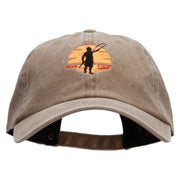 Man Sunset Fishing Embroidered Pigment Dyed Wash Cap - Khaki OSFM