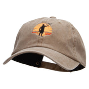 Man Sunset Fishing Embroidered Pigment Dyed Wash Cap - Khaki OSFM