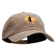 Man Sunset Fishing Embroidered Pigment Dyed Wash Cap - Khaki OSFM