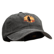 Man Sunset Fishing Embroidered Pigment Dyed Wash Cap - Dk-Green OSFM