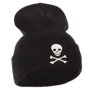 Skull Cross Bones Embroidered Long Beanie