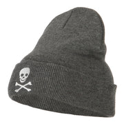 Skull Cross Bones Embroidered Long Beanie