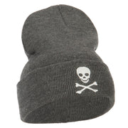 Skull Cross Bones Embroidered Long Beanie