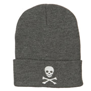 Skull Cross Bones Embroidered Long Beanie