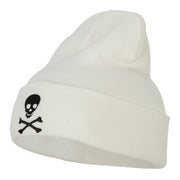 Skull Cross Bones Embroidered Long Beanie