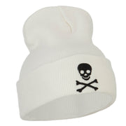 Skull Cross Bones Embroidered Long Beanie