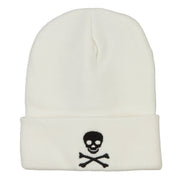 Skull Cross Bones Embroidered Long Beanie