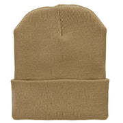 12 Inch Solid Knit Cuff Long Beanie