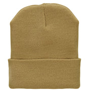 12 Inch Solid Knit Cuff Long Beanie