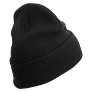Licensed US Army Retired Military Embroidered 12 Inch Solid Knit Cuff Long Beanie Made in USA - Black OSFM