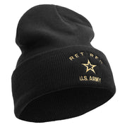 Licensed US Army Retired Military Embroidered 12 Inch Long Knitted Beanie - Black OSFM