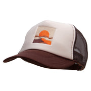 Desert Landscape Embroidered Foam Panel Mesh Snapback - Brown-Tan OSFM