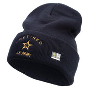 Licensed US Army Retired Military Embroidered 12 Inch Long Knitted Beanie - Navy OSFM