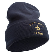 Licensed US Army Retired Military Embroidered 12 Inch Long Knitted Beanie - Navy OSFM