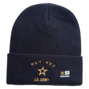 Licensed US Army Retired Military Embroidered 12 Inch Long Knitted Beanie - Navy OSFM