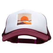 Desert Landscape Embroidered Foam Panel Mesh Snapback - Maroon-White OSFM