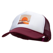 Desert Landscape Embroidered Foam Panel Mesh Snapback - Maroon-White OSFM