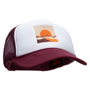 Desert Landscape Embroidered Foam Panel Mesh Snapback - Maroon-White OSFM