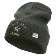 Licensed US Army Retired Military Embroidered 12 Inch Long Knitted Beanie - DK-Grey OSFM