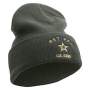 Licensed US Army Retired Military Embroidered 12 Inch Long Knitted Beanie - DK-Grey OSFM