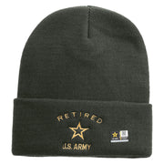 Licensed US Army Retired Military Embroidered 12 Inch Long Knitted Beanie - DK-Grey OSFM