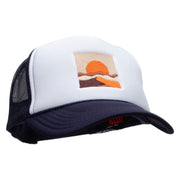 Desert Landscape Embroidered Foam Panel Mesh Snapback - Navy-White OSFM