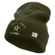 Licensed US Army Retired Military Embroidered 12 Inch Long Knitted Beanie - Olive OSFM