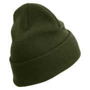 Licensed US Army Retired Military Embroidered 12 Inch Solid Knit Cuff Long Beanie Made in USA - Olive OSFM