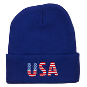 American USA Flag Embroidered Long Beanie