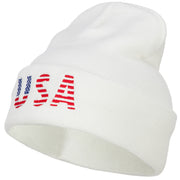 American USA Flag Embroidered Long Beanie