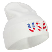 American USA Flag Embroidered Long Beanie