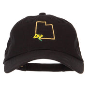 Utah Sego Lily with Map Embroidered Unstructured Washed Cap