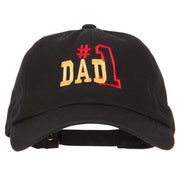 Number 1 Dad Outline Words Embroidered Unstructured Dyed Cotton Cap