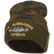 US Submarine Veteran Military Embroidered Camo Long Beanie