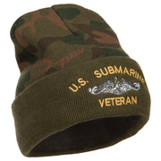 US Submarine Veteran Military Embroidered Camo Long Beanie