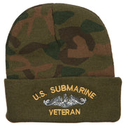 US Submarine Veteran Military Embroidered Camo Long Beanie