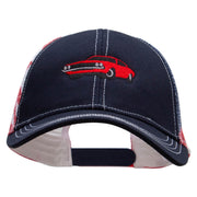 Red American Muscle Car USA Flag Cotton Twill Mesh Cap - Flag OSFM