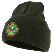 US Army Veteran Circle Embroidered 12 Inch Long Knitted Beanie