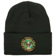 US Army Veteran Circle Embroidered 12 Inch Long Knitted Beanie