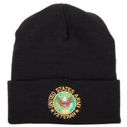 US Army Veteran Circle Embroidered 12 Inch Long Knitted Beanie