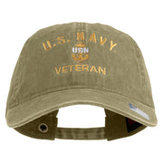 USN Veteran Military Embroidered Washed Solid Pigment Dyed Cotton Twill Brass Buckle Cap - Khaki OSFM
