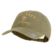 USN Veteran Military Embroidered Washed Solid Pigment Dyed Cotton Twill Brass Buckle Cap - Khaki OSFM