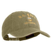 USN Veteran Military Embroidered Washed Solid Pigment Dyed Cotton Twill Brass Buckle Cap - Khaki OSFM