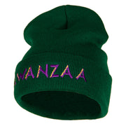 Purple Kwanzaa Embroidered Knitted Long Beanie