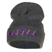 Purple Kwanzaa Embroidered Knitted Long Beanie