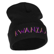 Purple Kwanzaa Embroidered Knitted Long Beanie