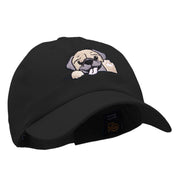 Happy Pug Head Embroidered Cotton Twill Cap